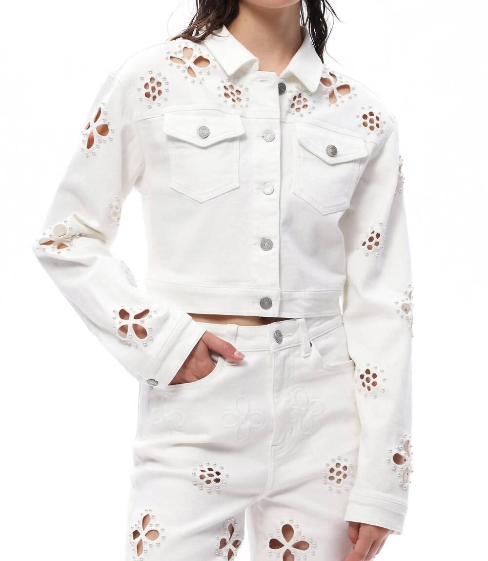 NEW BAYEAS pear eyelet long sleeve denim jacket in white